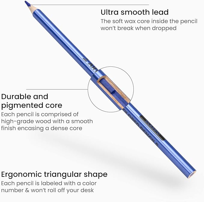 ARTEZA Metallic Colored Pencils, 50 Coloring Pencils, Triangular Grip, Pre-Sharpened Metallic Pencils Set, Art Supplies for Drawing