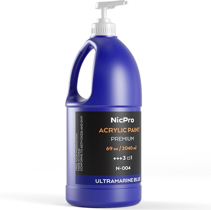 Nicpro Ultramarine Blue Large Acrylic Paint Set (69 oz, 2040 ml) Rich Art Painting Supplies Non Toxic for Multi Surface, Canvas, Wood, Leather, Fabric Stone Craft, for Beginner & Artist with Pump