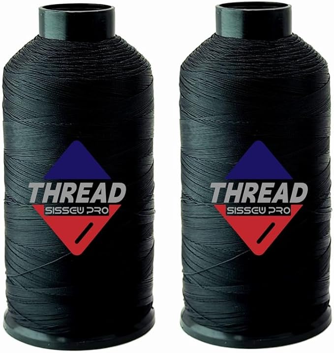 Sissewpro Tex70 Bonded Nylon Thread 69 Upholstery Thread Heavy Duty Threads for Sewing Machine Strong Black Threads for Leather, Beading, Hair Weaving, Denim, Canvas,Webbings, 4oz 1500yds（2, Black）