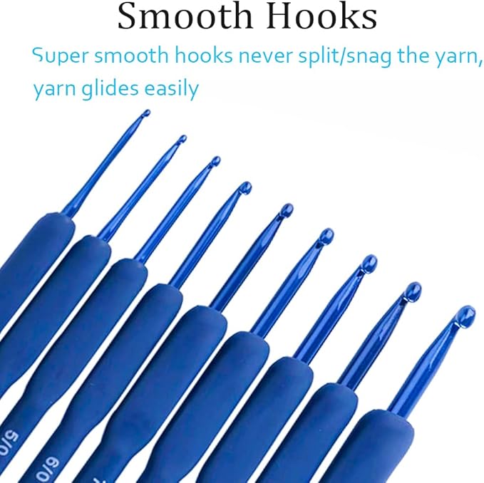 Ergonomic Crochet Hooks Set,Silicone Crochet Hook Knititng Needles for Arthritic Hands Premium Soft Grip Crochet Handles for Crocheting Yarn Craft Projects(2.0mm-6mm,Blue)