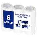 6 Roll, White Vapor Barrier Tape, 6" Wide x 180' Long, PE 9 mm Polyethylene Tape, for Crawlspaces, Underlayment Seams, Metal Building Seams, Excellent Air Barrier, Insulation Repairs