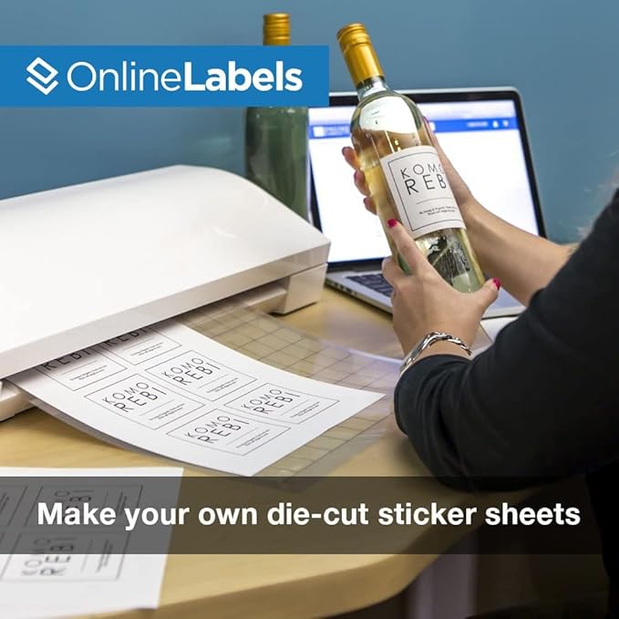 OnlineLabels 8.5" x 11" Full Sheet Sticker Paper – Permanent Adhesive, White Matte – Works With Cricut & Silhouette – for Inkjet & Laser Printers – Pack of 25 Sheets OL177WX