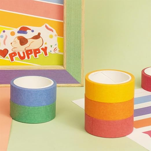 10 Rolls Washi Tape Set, Rainbow Washi Tape Colorful Masking Tape 15mm Wide, Decorative Tape for Bullet Journal, Book, Planner, Scrapbooking, DIY Arts Crafts