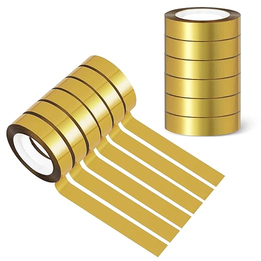 HFKPJRT Gold Tape, 6 Rolls Gold Washi Tape, Self Adhesive Gold Electrical Tape, 165 Yards Mirror Gold Metallic Tape for TV Frame Wall Decor Crafts and Gift Box Wrapping(1/2 Inch)