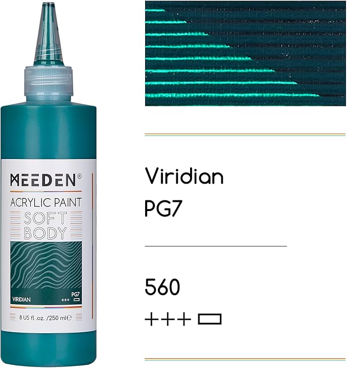 MEEDEN Viridian Hue Acrylic Paint: Matte Finish 250ml/8.45oz Soft Body Bulk Acrylic Colors in Ergonomic Bottle - Fluid Flow Art Paints for Artists Canvas Painting