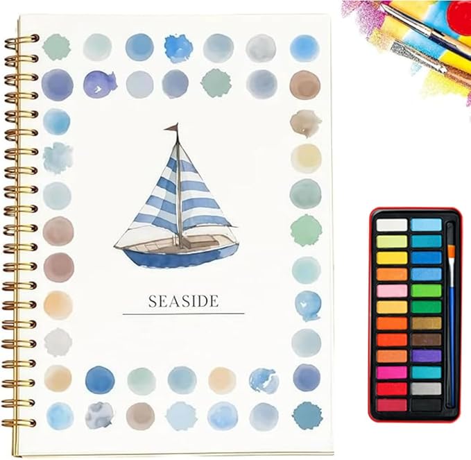 Water Color Workbook, Beginner-Friendly Watercolor Workbook, Watercolor Books, Nature Scenes Paint Set Art Crafts, with 12/24 Colors Paint Set with Paint Brush (G,24 Colors)