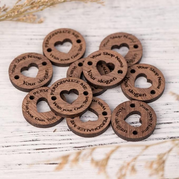 callie Personalized Heart Wooden Name Buttons & Tags for Crafts - Custom Text, Handmade with Love Crochet Items, Gifts for Crafting Knitting Crocheting Sewing Lovers(25mm)