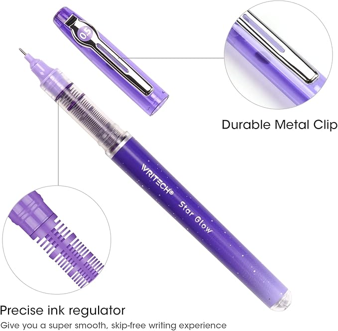 WRITECH Liquid Ink Rollerball Pens: 8ct Assorted Colors Extra Fine Point Tip 0.5mm Roller Ball Rolling Pen for Smooth Writing Coloring Drawing Journaling No Bleed & Smear &Smudge Multi Colored.