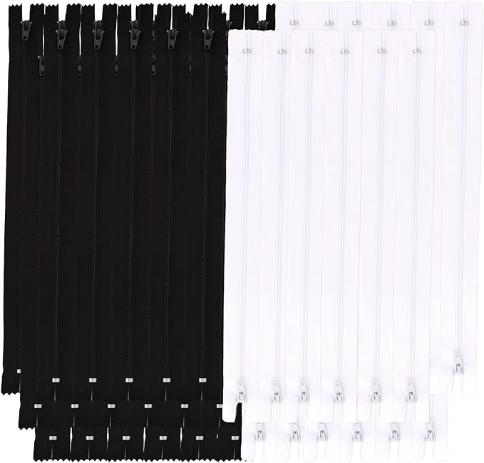 Amariver Zippers for Sewing - 100pcs Black & White Nylon Coil Zippers, 12 Inches, 2 Colors, 50 Pcs Per Color