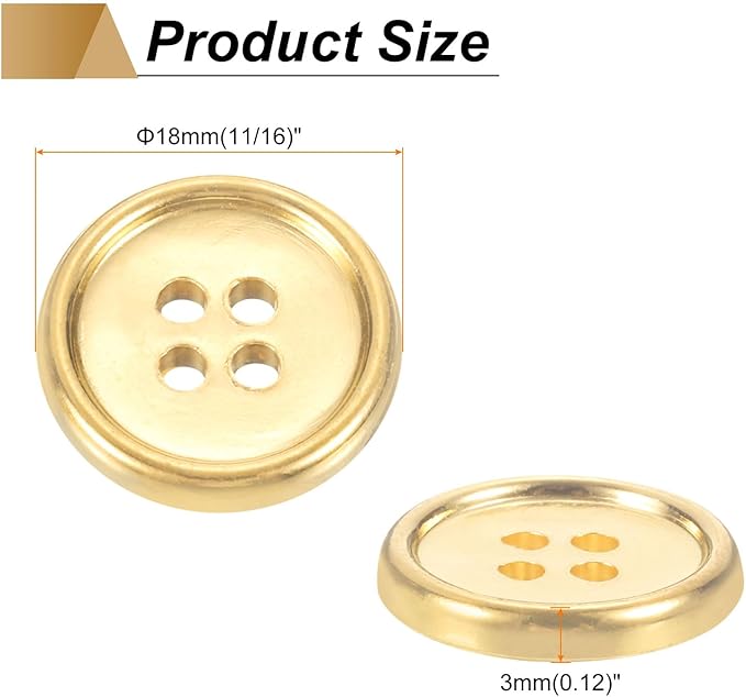 HARFINGTON 50pcs 28L Plastic Sewing Buttons 18mm 11/16" 4-Hole Round Replacement Craft Button for Coats Sewing Clothing and DIY, Gold