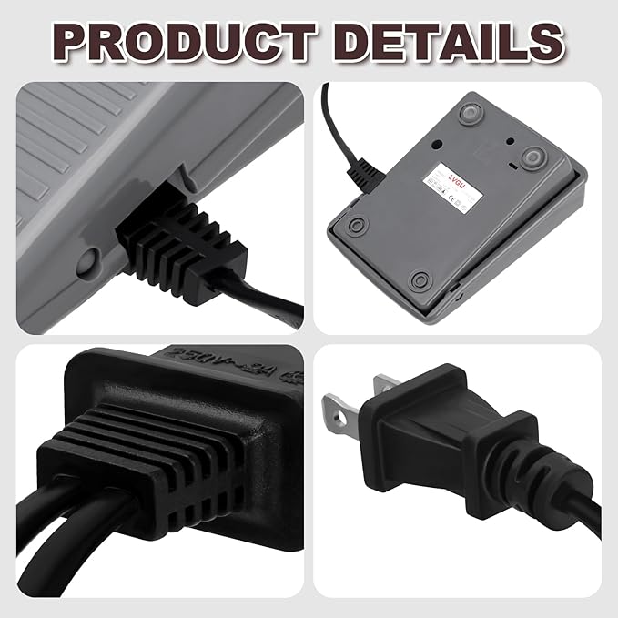 Sewing Machine Foot Pedal and Power Cord for Brother - Compatible with JX2517, LX3817, LS2125, XM2701, XL2600, LX3125, 1034D, LX2500, XL5130, GX37, LS2400, XR3774, LS1520 - Replacement for #J00360051