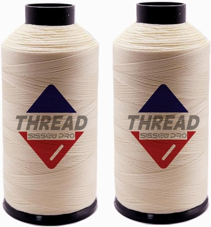 Sissewpro Tex70 Bonded Nylon Thread 69 Upholstery Thread Heavy Duty Threads for Sewing Machine Strong Black Threads for Leather, Beading, Hair Weaving, Denim, Canvas,Webbings, 4oz 1500yds（2, Natural）