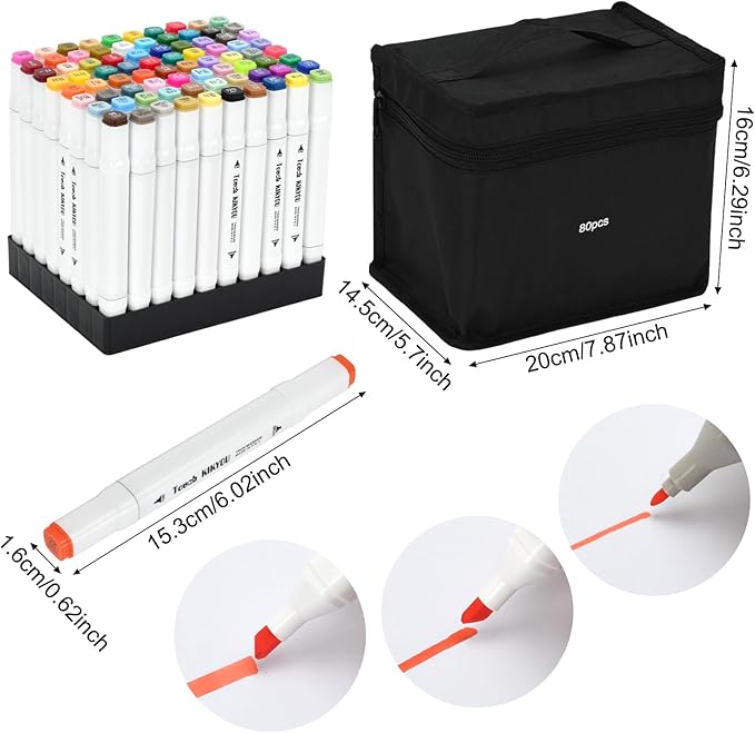 80 Colors Alcohol Markers Set, Dual Tip Permanent Coloring Markers for Adults and Kids, Artists Painting and Sketching