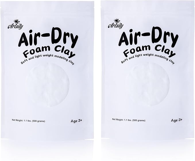 White Air Dry Foam Clay Bulk Pack - Squishy, Soft Clay for Slime, Cosplay, Modeling, Molding, Sculpting, Arts & Crafts Projects - No-Bake Craft Clay in a Standup Zip Bag - Pack of 2 (1.1 Pounds Each)