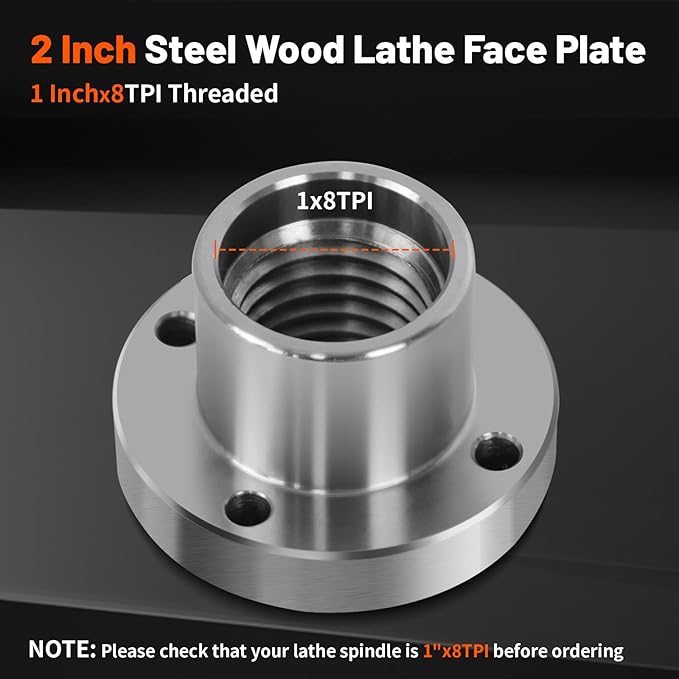 2" Steel Wood Lathe Faceplate,Faceplate for Wood Lathe,Lathe Face Plate Fit for 1" x 8TPI Spindle without Screwchuck