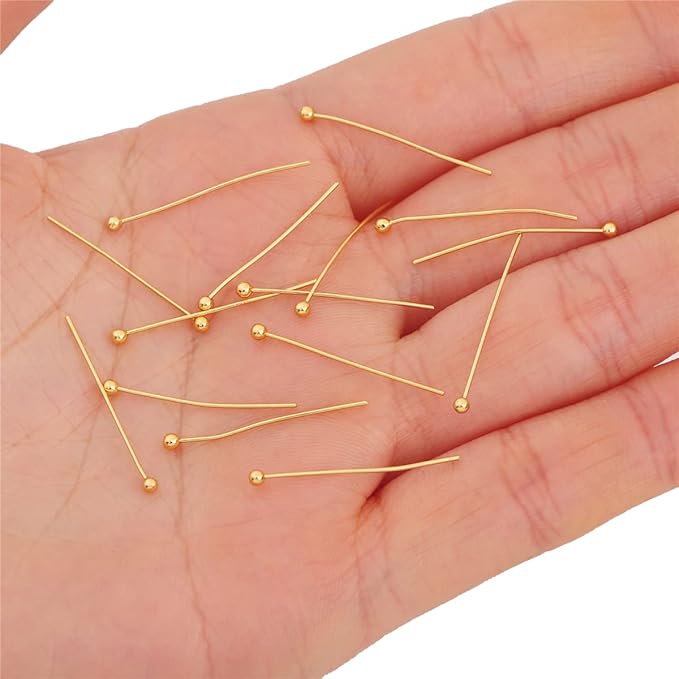 18K Gold Plated Ball Head Pins Non Tarnish 25mm 200pcs for Jewelry Making Findings
