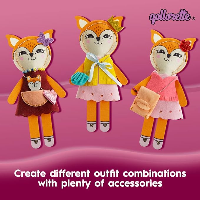 qollorette Felt Sewing Kit for Children, Make Your Own Fox Toy, Kids' Craft Kit - Make A Friend Sew Kit - Beginner Sewing Kit for Kids, Learn to Sew & Play