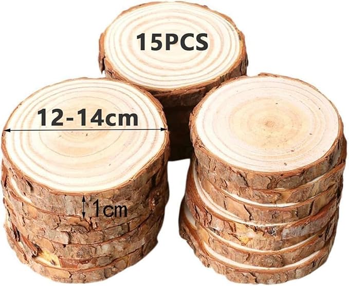 15 Pcs Natural Wood Slices, BetterJonny 4.7-5.5inch Unfinished Predrilled Round Wooden Circles Wood Discs for Christmas Ornaments DIY Crafts Decoration