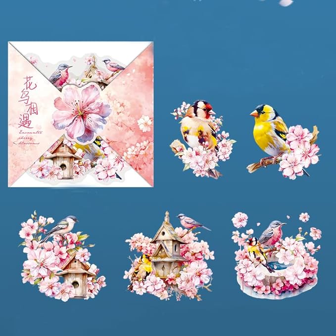 MAFELOE Scrapbook Stickers of 10 Pieces, PET Aesthetic Deco Stickers Journaling Supplies for Junk Bullet Bottles Laptop- Cherry Blooms Series-E