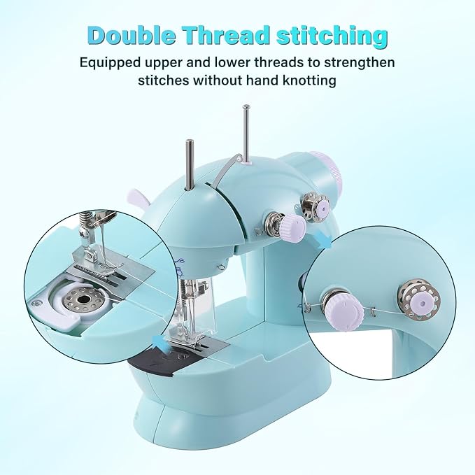 Sewing Machine for Beginners with Expansion Table and Foot Pedal and 42Pcs Sewing kit Finger Guard & Light Mini Small Portable Sewing Machines 2-Thread 2-Speed 2-Switches for Kids Ages 8-12