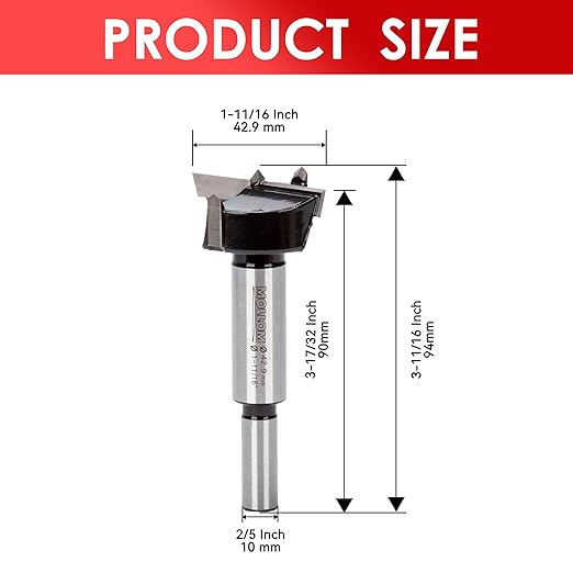Mollom 1-11/16" (42.9mm) Forstner Drill Bit for Precise Woodworking with Durable YG8 Carbide Thickness of 2.0mm,This Hinge Cutter Tool is Ideal for Hard Wood, Plastic, Plywood