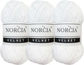 Soft Velvet Yarn Chenille Yarn for Crocheting Baby Blanket Yarn for Knitting Amigurumi Yarn Fancy Yarn for Crochet Weaving Craft (White, 3 Skeins)