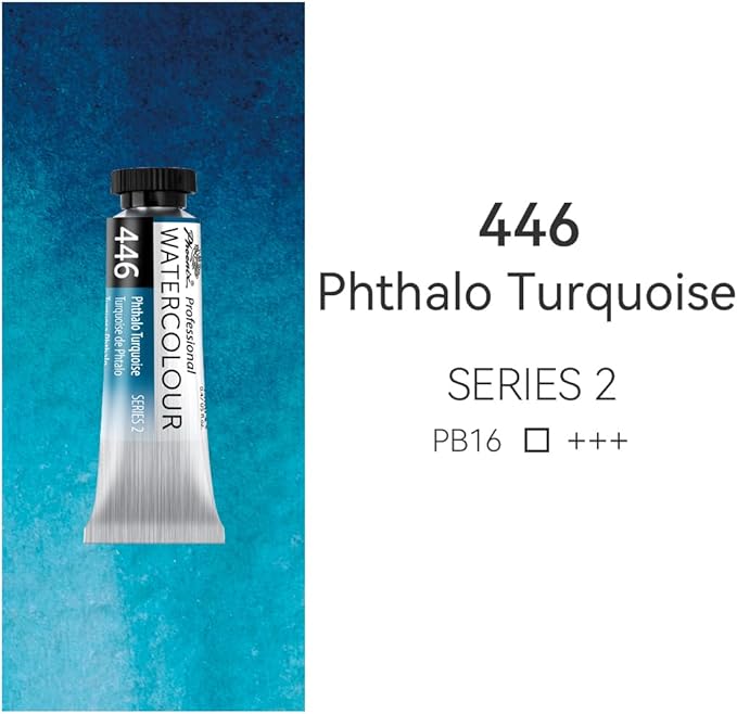 PHOENIX Professional Watercolor Paint Single Tube - 0.47 Fl Oz / 14ml - Phthalo Turquoise