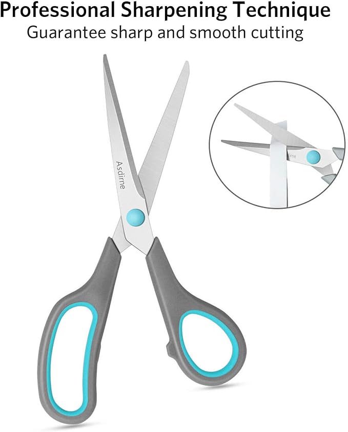 Scissors Set of 4, Premium Stainless Steel Razor Blades, Ergonomic Semi-Soft Rubber Grip, Suitable for School, Office and Family Daily Use, 9.6''/8.5''/6.4"/5.4", Blue&Gray