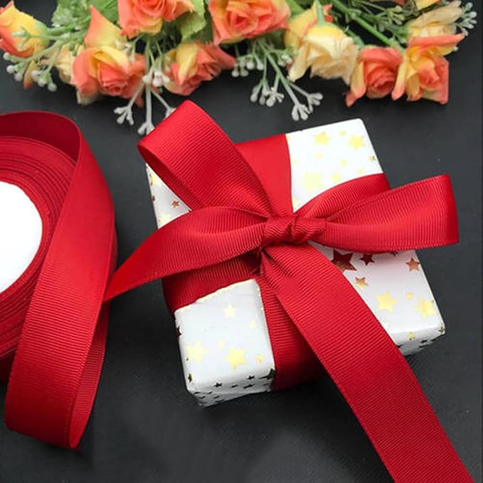 LIUYAXI 1" X 50 Yards Solid Red Grosgrain Ribbon, Perfect for Crafts, Wedding Decor, DIY Hair Accessories, Sewing, Gift Package Wrapping and More