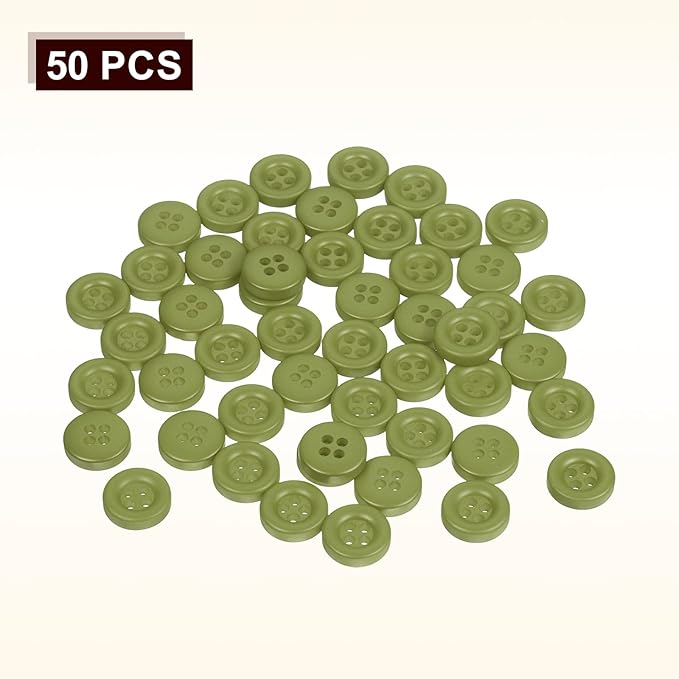 HARFINGTON 50pcs Sewing Button 11mm (15/32 Inch) 4 Holes Resin Thickened Round Crafting Replacement Buttons for Clothing DIY Crafts Decoration, Green