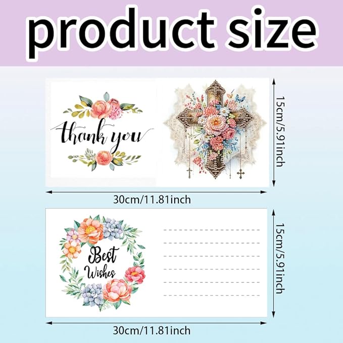 MaiYiYi 6 Pack DIY Cross Flower Diamond Art Greeting Cards Kit Cross Diamond Painting Greeting Cards Flowers Greeting Card Crystal Diamond Painting Set for Family Friends Holiday Birthday