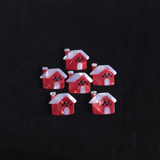 Cute Wooden House Buttons for Crafts,Acetate Button for Clothes,Cute Buttons for Sewing,Button Bulk,Pack of 6