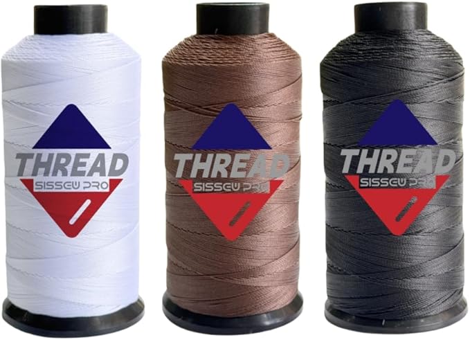 Sissewpro 3PCS Bonded Nylon Thread 138 Upholstery Thread Heavy Duty for Sewing Machine Strong Black Threads for Leather Crafts Furniture Cusion Boats Car Cover Seats,Tex135, 4oz 750yds(3, WH&BK&BN)