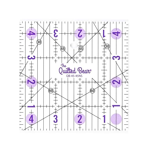 The Quilted Bear Quilting Rulers - Transparent Acrylic Non Slip Quilting, Patchwork & Sewing Ruler with Clear Black Lines & 30, 45 & 60 Degree Angles for Perfect Accuracy & Precision (4.5" x 4.5")