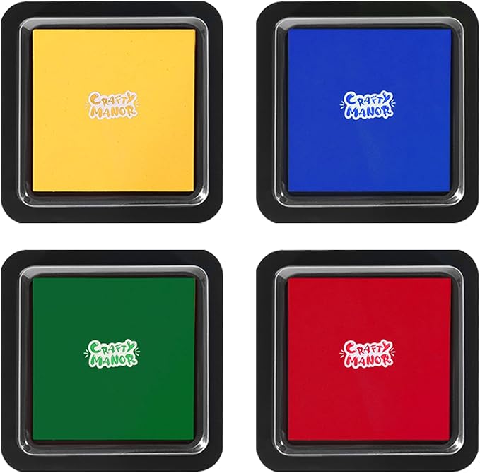 CraftyManor 4 Colors Washable Stamp Pad Finger Paint, Latex Foam Fingerprint Inkpad, Water Base Ink Stamps Pads (4 Colors-02)