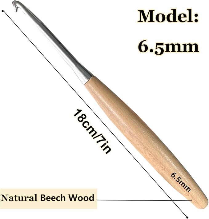 Beech Wood Crochet Hooks,6.5mm Ergonomic Handle Crochet Hook Hand DIY Comfortable Smooth Long  Crochet Needle for Crocheting Yarn and Beginners,Experienced Crochet Lovers
