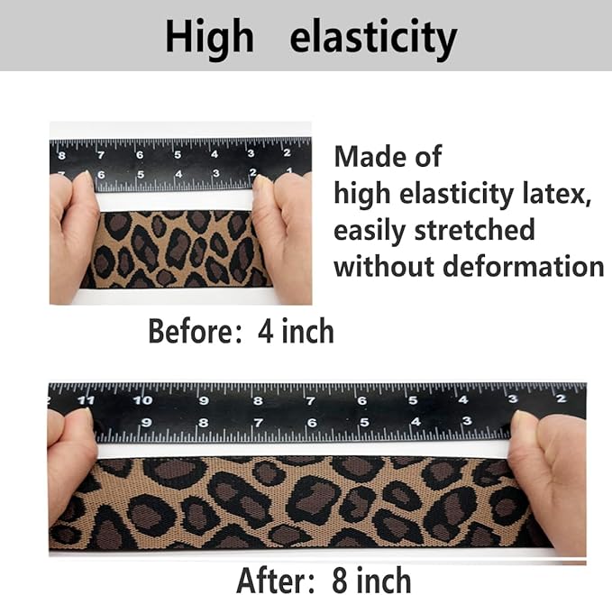 Dortrue 2 Inch 5 Yards Leopard Print Sewing Elastic Band Heavy Stretch High Elasticity Elastic Spool for Sewing Pants Waistband, Straps, Craft DIY Projects