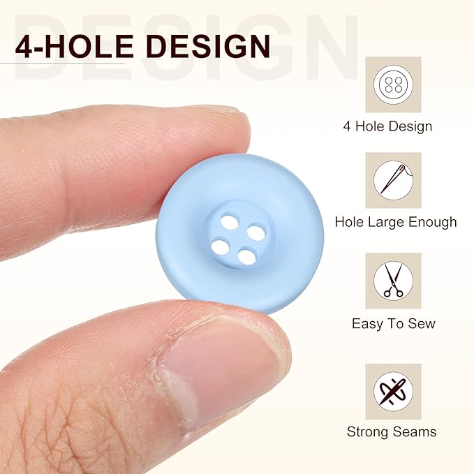 HARFINGTON 50pcs Sewing Button 20mm (3/4 Inch) 4 Holes Resin Thickened Round Crafting Replacement Buttons for Clothing DIY Crafts Decoration, Light Blue