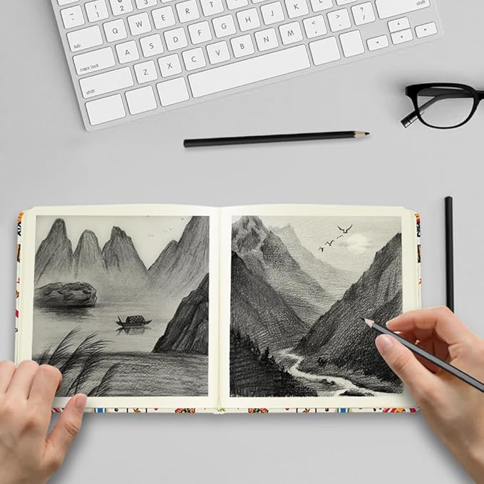 Square 4.8x4.8 inches 80gsm 96sheets/192 Pages Notebooks Blank Sketchbooks Travel Journal Pocket Hardcover Paint Writing Diary Memo Planner Cloth Cover. Circus Troup