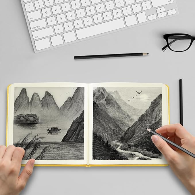 Square 5x5 inches 80gsm 96sheets/192 Pages Notebooks Blank Sketchbooks Travel Journal Pocket Hardcover Paint Writing Diary Memo Planner PU Leather Cover. Yellow