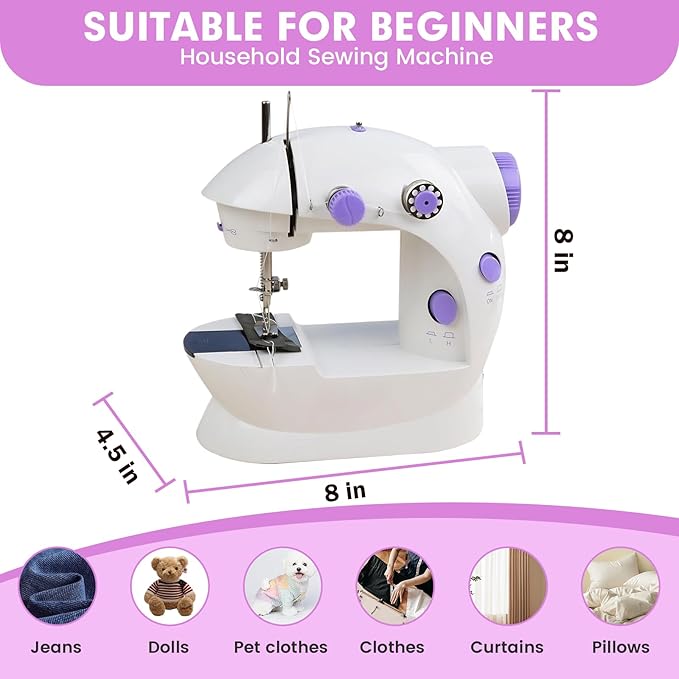 Sewing Machine for Beginners with Extension Table, Mini Sewing Machine with 2-Speed 2-Thread Stitches, Foot Pedal, LED Light, DIY Home Sewing Kit Beginners