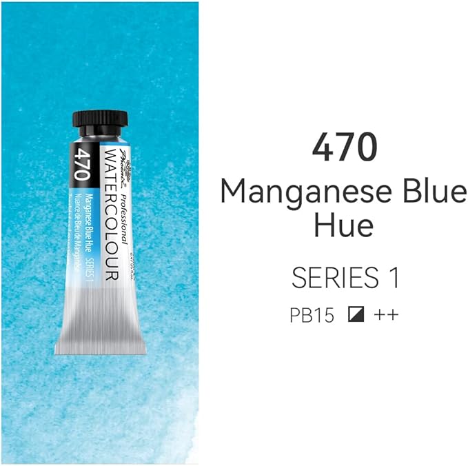 PHOENIX Professional Watercolor Paint Single Tube - 0.47 Fl Oz / 14ml - Manganese Blue Hue