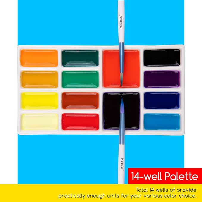 MEEDEN 14-Well Ceramic Paint Palette, Porcelain Watercolor Painting Palette, Porcelain Paint Tray, Ceramic Mixing Palette for Watercolor, Gouache, Acrylic Painting