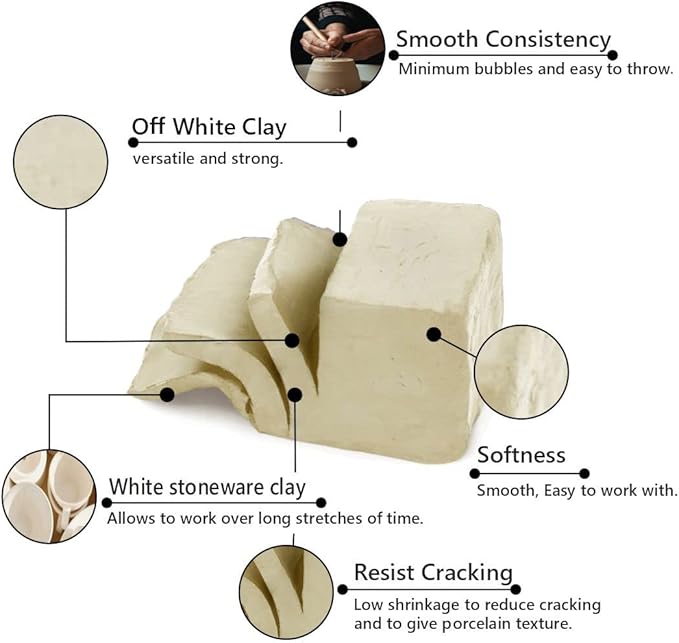 Old Potters Mid High Fire White Stoneware Clay for Pottery | Cone 5-10 | Ideal for Wheel Throwing, Hand Building, Sculpting | Great for All Skill Levels | Greenware Clay, 10 lbs.