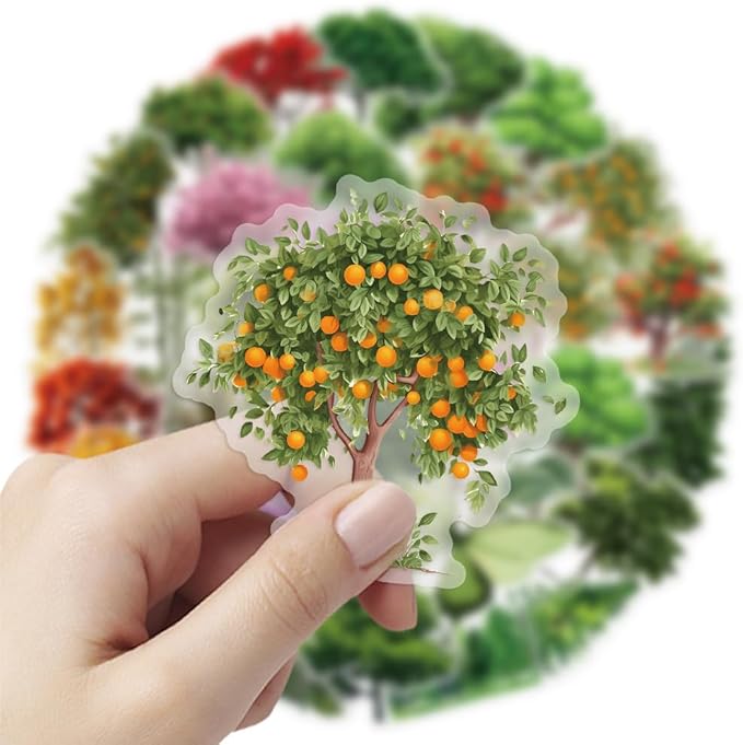Forests & Trees Stickers for Teens Boy Girls Kids|50 Pcs|Clear PET Waterproof Stickers for Laptop Computer Phone Tablet Luggage Flasks Water Bottle Notebook Scrapbook,Trendy Plant Decals Pack(Tree)