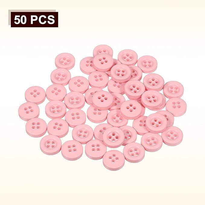 HARFINGTON 50pcs Sewing Button 11mm (15/32 Inch) 4 Holes Resin Thickened Round Crafting Replacement Buttons for Clothing DIY Crafts Decoration, Pink