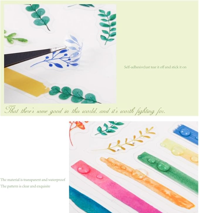 180 Pieces Botanical Colorful Watercolor Branches PET Stickers, 6 Pack Aesthetic Background Decorative Stickers for Scrapbooking, Journaling, Creative Journal Supplies and DIY Crafts