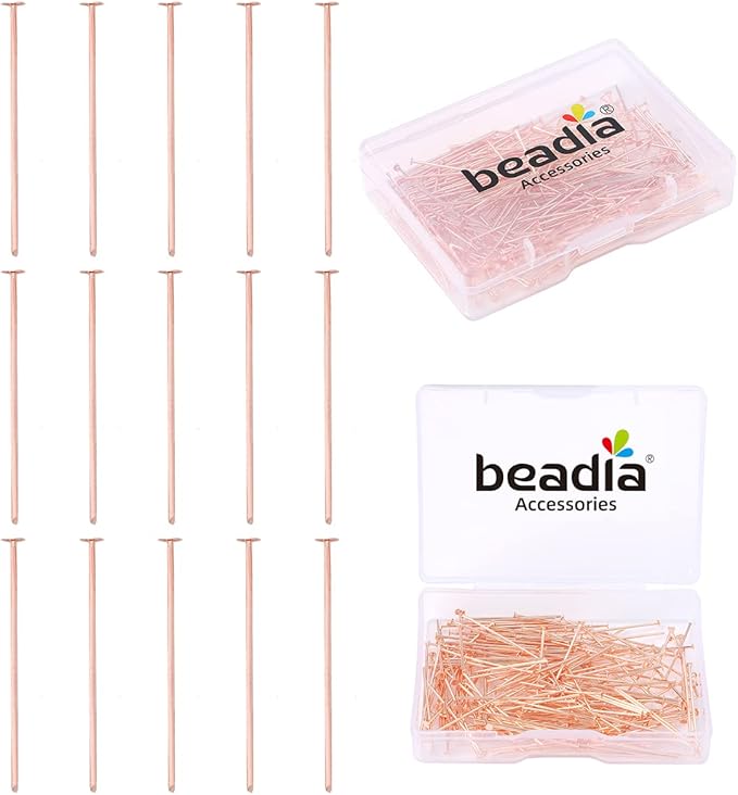 Rose Gold Plated Flat Head Pins Non Tarnish 25mm 200pcs for Jewelry Making Findings