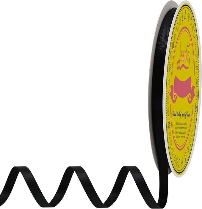 Double Face Black Satin Ribbon 1/4 inch X 50 Yards Polyester Black Ribbon for Gift Wrapping Very Suitable for Weddings Party Hair Bow Invitation Decorations and More