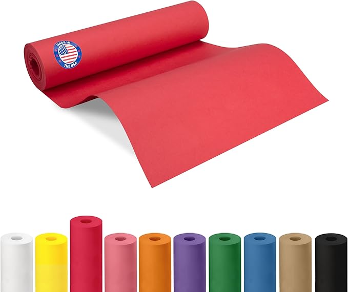 12" x 1200" (100 feet) Red Kraft Paper Roll - USA-Made Quality Craft Paper for Gift Wrapping, Kids' Arts & Crafts, School Projects - Natural Material 50lb Thickness by IDL Packaging